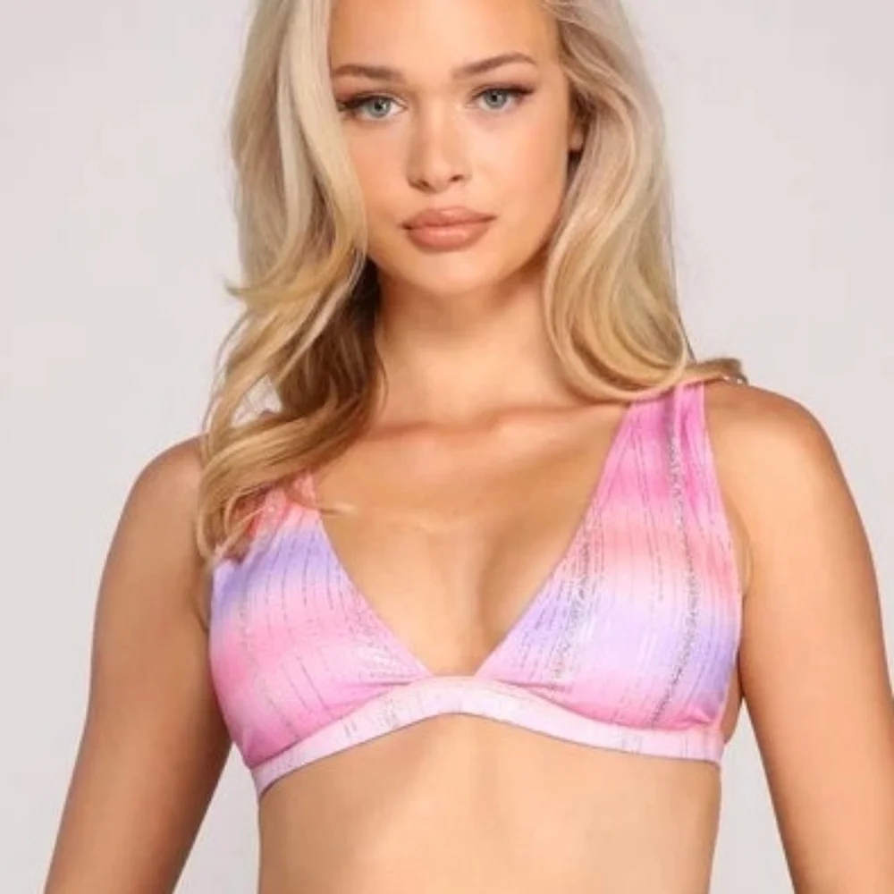 Windsor ✦ Pink Purple Tie Dye Glitter Bikini ✦ Triangle Top Low-Rise Bottom M